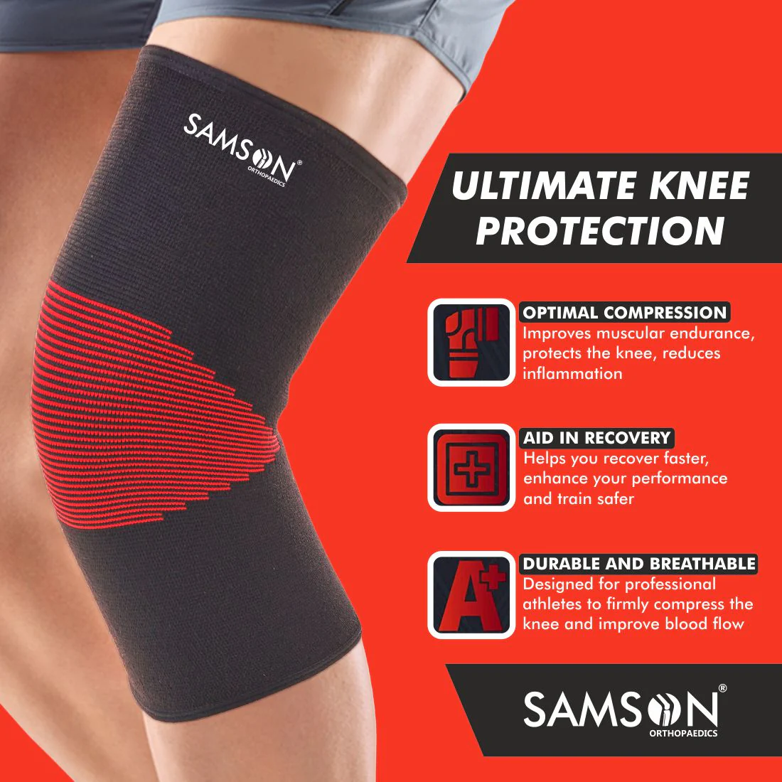 Samson Knee Cap Furo Black/Red Large (NE-0622)